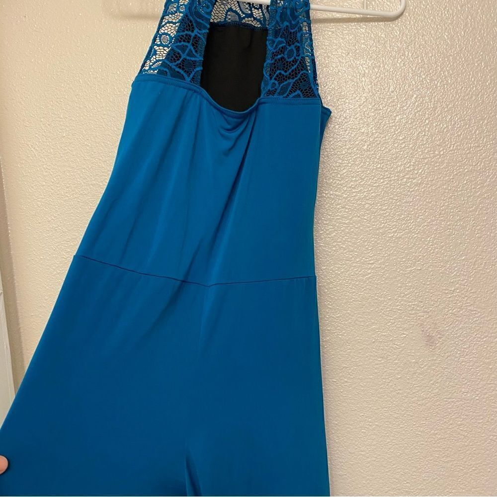 WEISSMAN Dance Costume unitard jumpsuit teal lace Open Hands 12372 adult MA - Picture 7 of 14